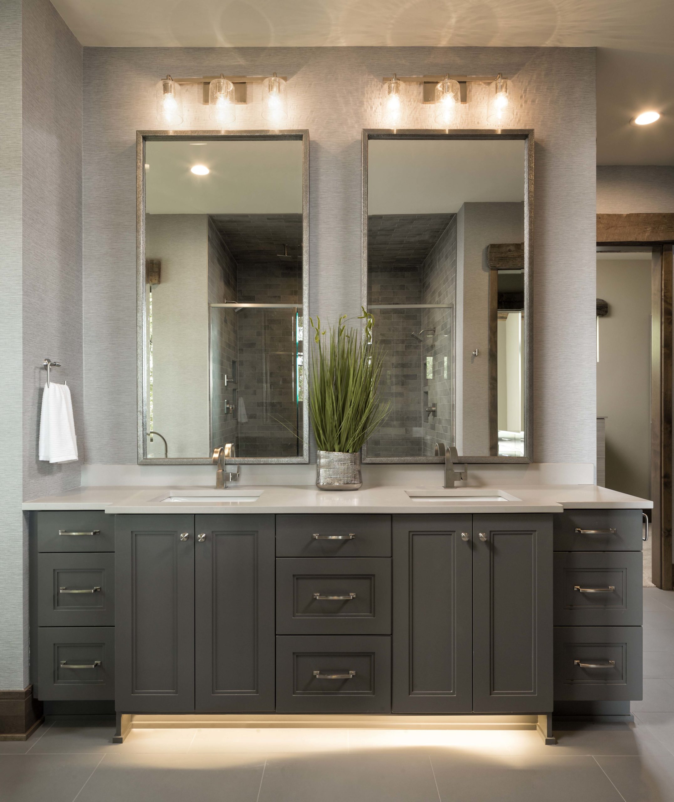 master bathroom double vanity with large rectangle mirrors