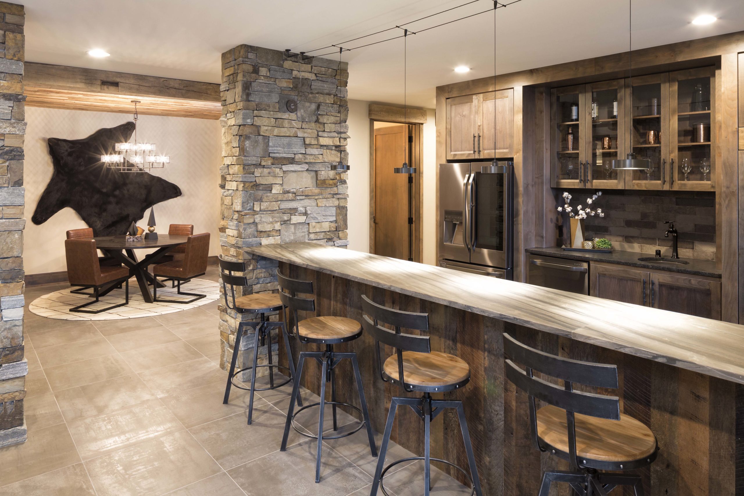 lower level rustic style bar