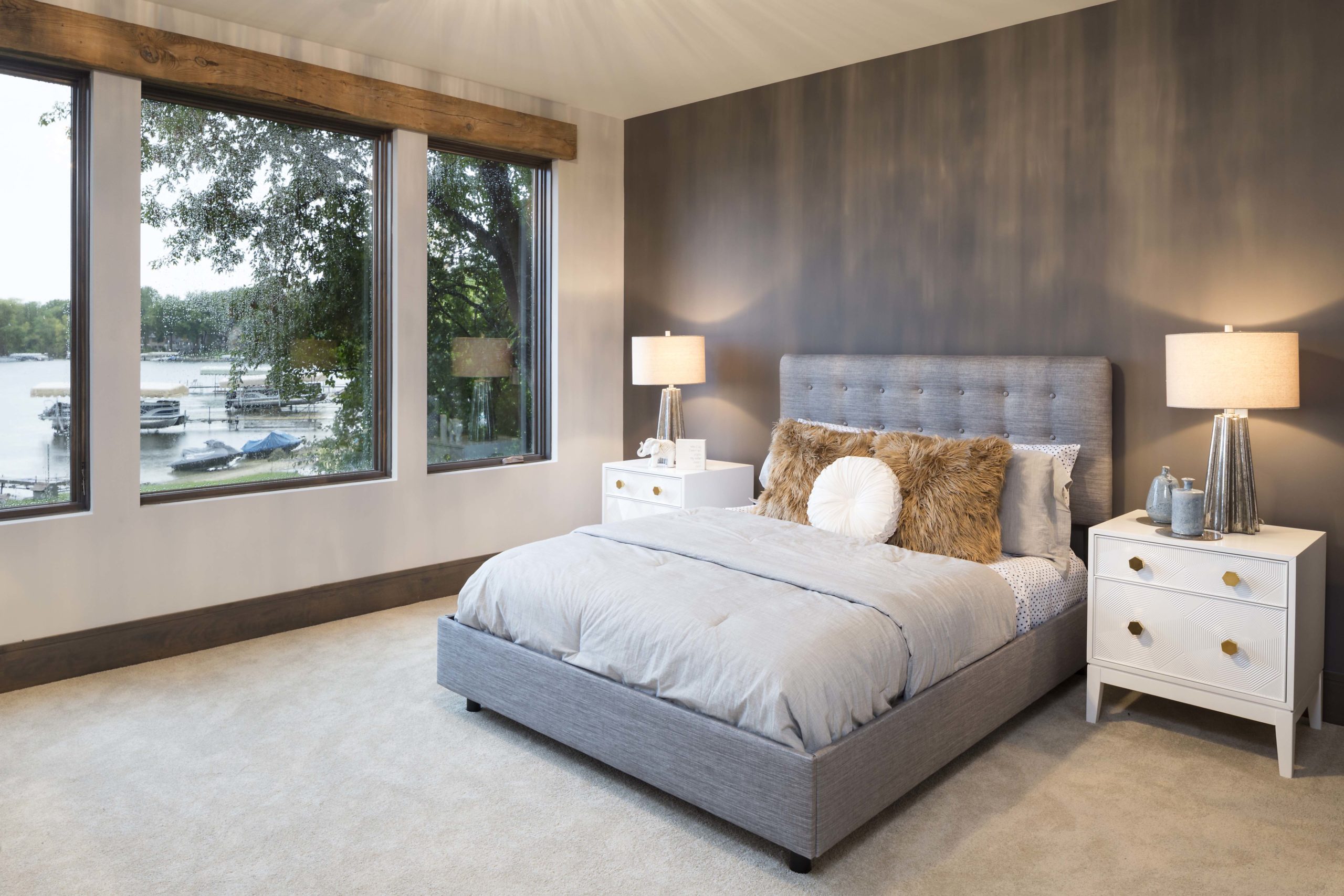 master bedroom with a view of the lake